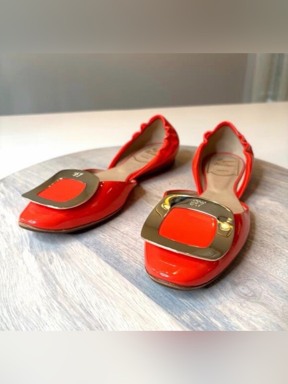 Roger Vivier Red Patent Leather Buckle Ballet Flats